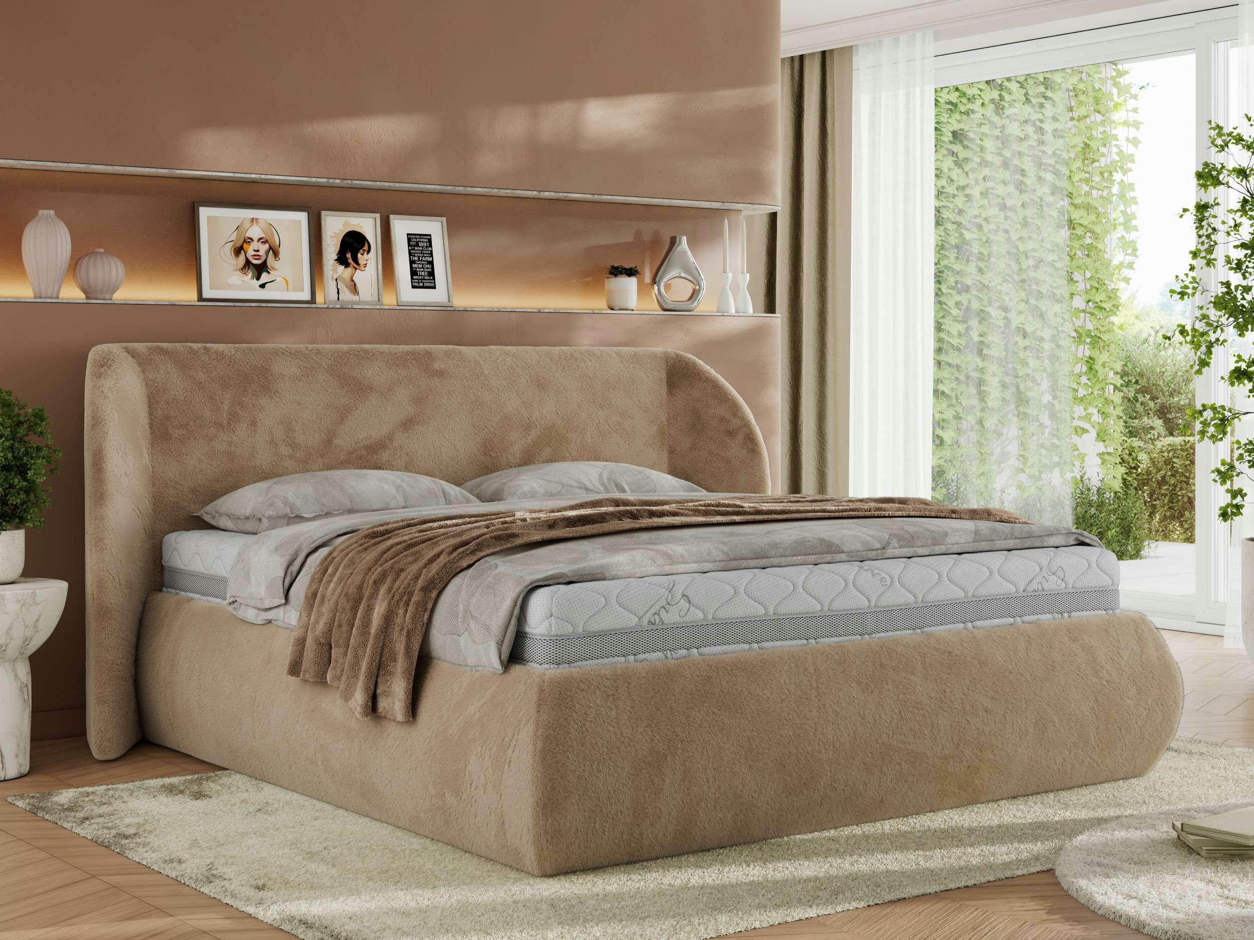 POLSTERBETT CAELA CLASSIC 200/200 - Beige Plüsch - ohne Matratze - Beige, Textil (200/200cm) - MKS