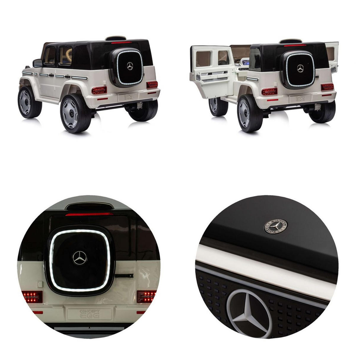 ELEKTROAUTO Mercedes SUV EQG weiß Gurt, Stoßdämpfer, Fernbedienung - Weiß, Kunststoff (121/74/62cm) - Chipolino