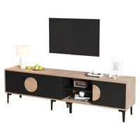 TV-SCHRANK Naturholzfarbe-Schwarz mit Stauraum & gedämpften Scharnieren 180 × 35 × 49 cm aus Spanplatte - Schwarz, Holzwerkstoff (180/49/35cm) - Luhomfu