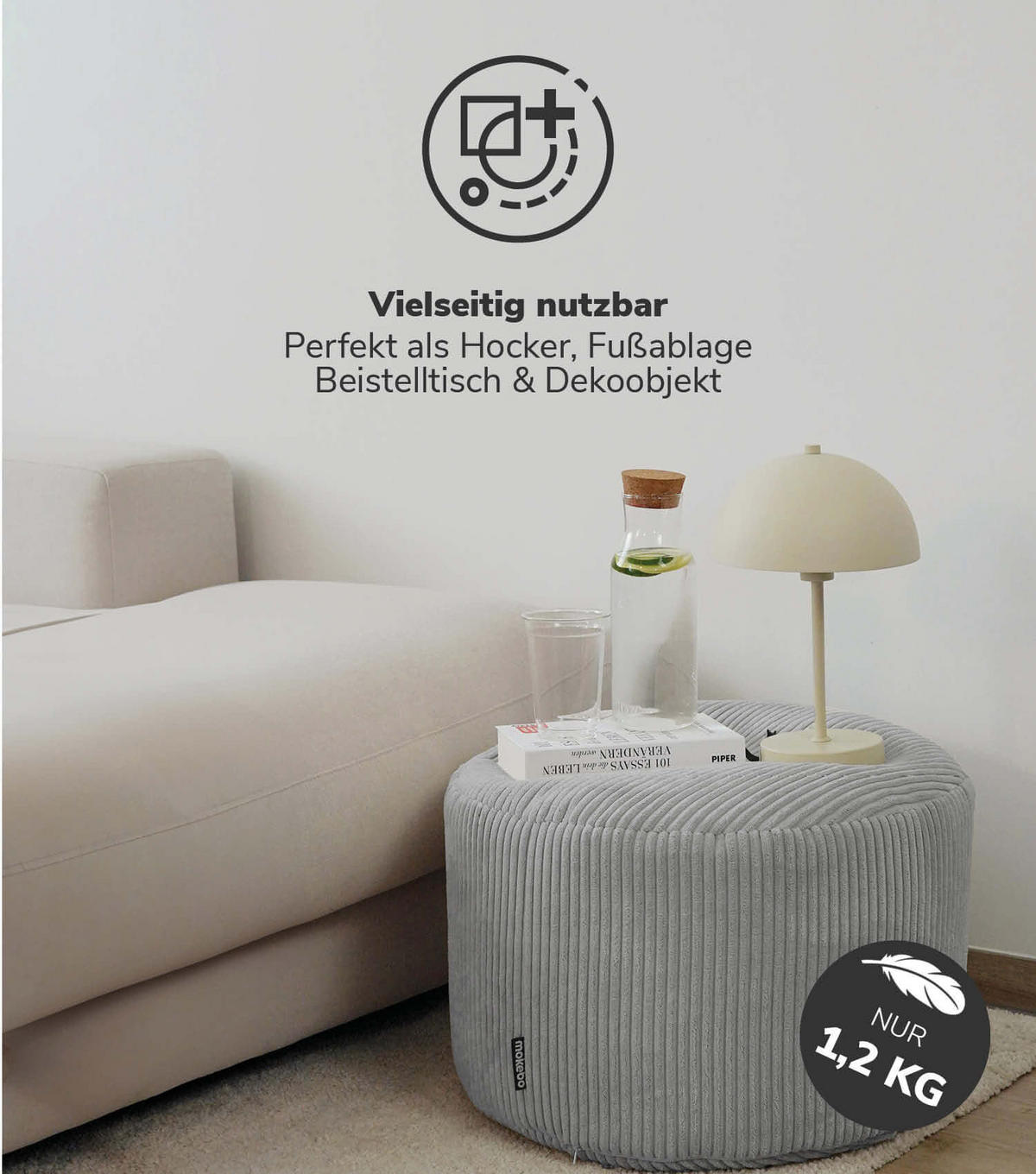 SITZSACK Cord mit Hocker Der Tagträumer - Grau, Textil (180/80/80cm) - Mokebo