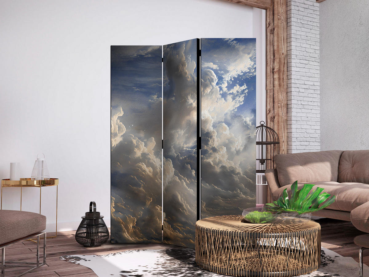 PARAVENT Beidseitig Bedruckter 3-tlg 135x172 cm Wolken In 3D Optik - Multicolor, Holz/Textil (135/172/3cm) - Muralo