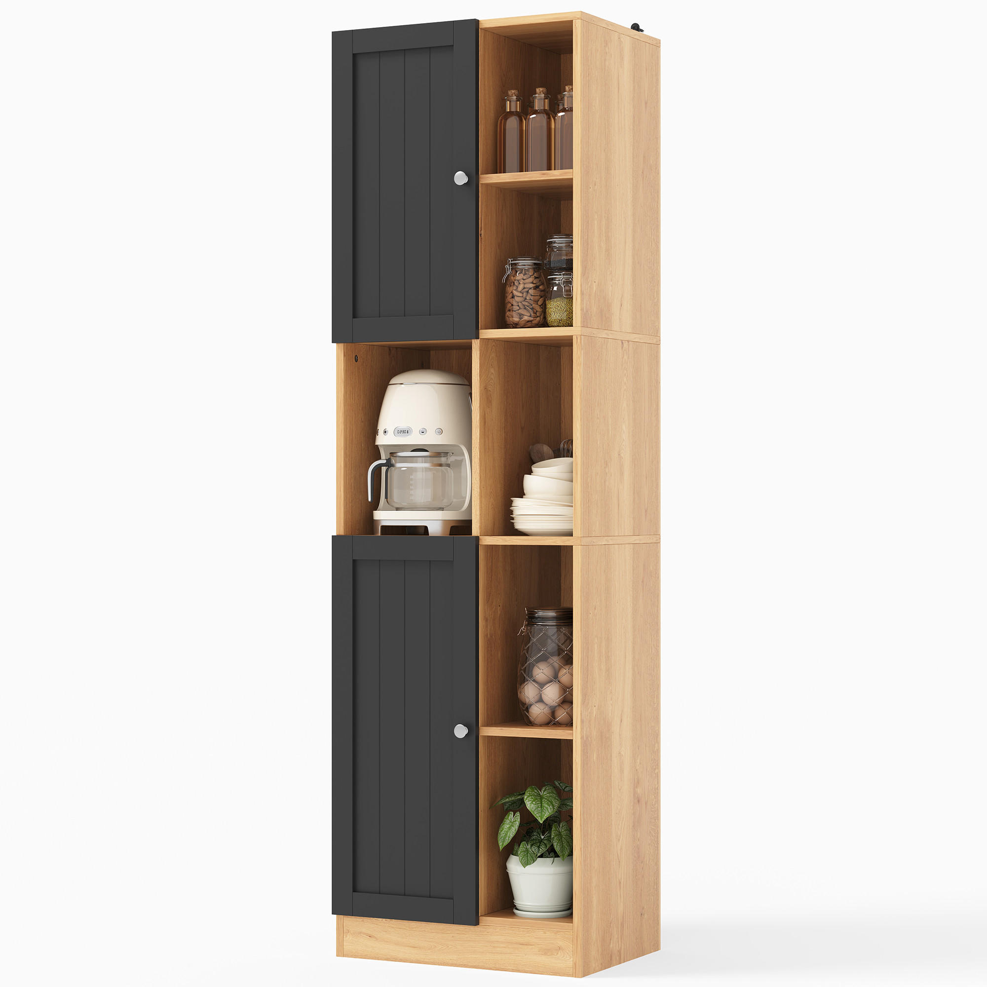 MEHRZWECKSCHRANK DE-38746 50/35,5/170 cm 6 offene Regale und 2 Türen Eiche - Naturfarben, Holzwerkstoff (50/170/35.5cm) - ComfortXL
