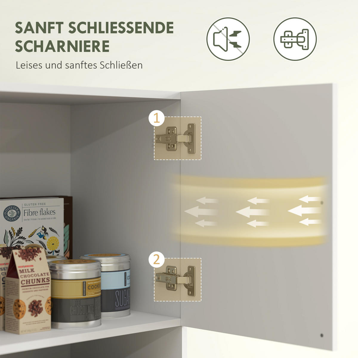 KÜCHENSCHRANK Geräuschloser Buffetschrank mit Arbeitsplatte 6 Türen 4 Schränken - Weiß, Holzwerkstoff (40/175/119cm) - HOMCOM