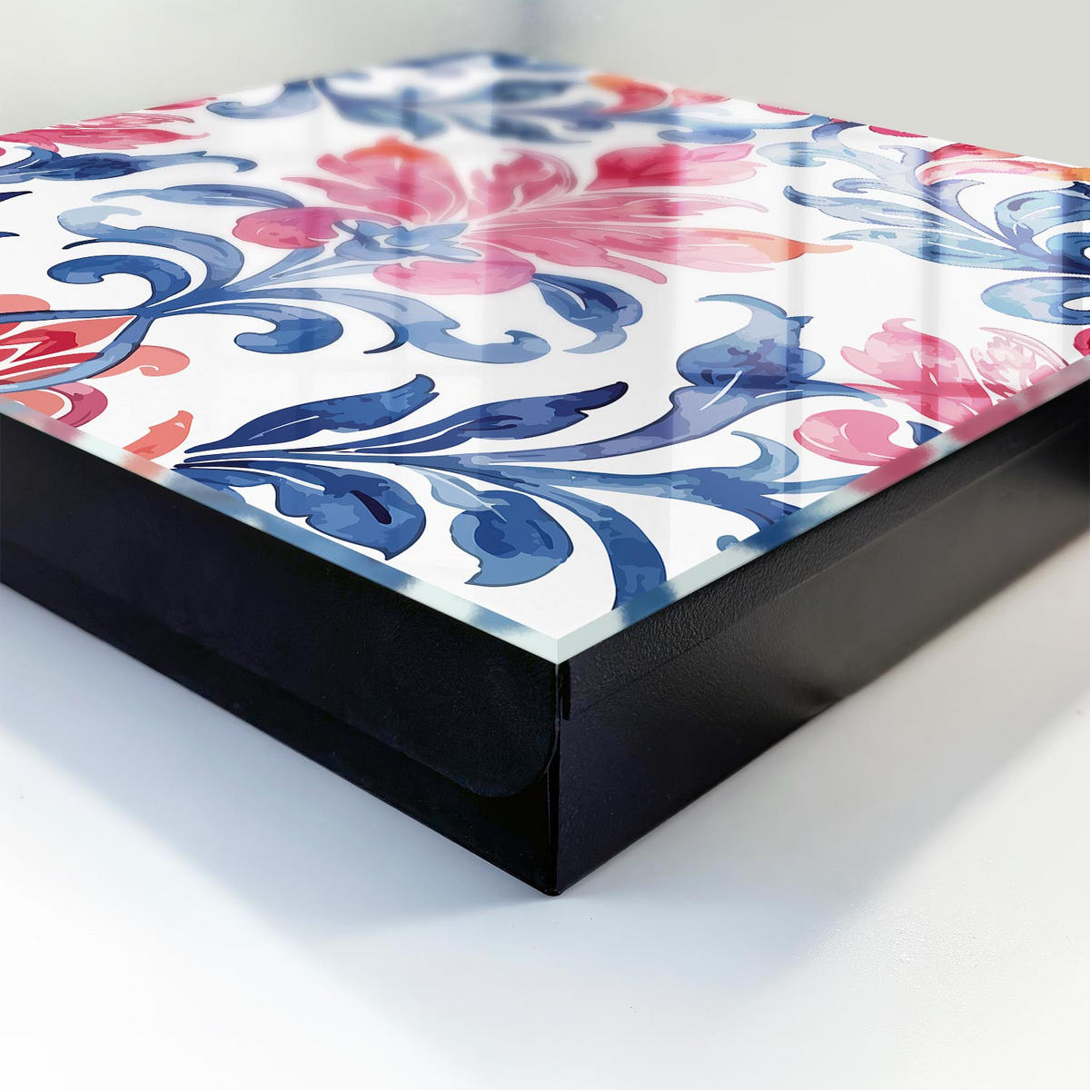 SCHLÜSSELBOX Schwarz 30x30 cm- Türöffnung nach rechts - Bunte Ornamente - Blau, Metall (30/30/5cm) - TULUP
