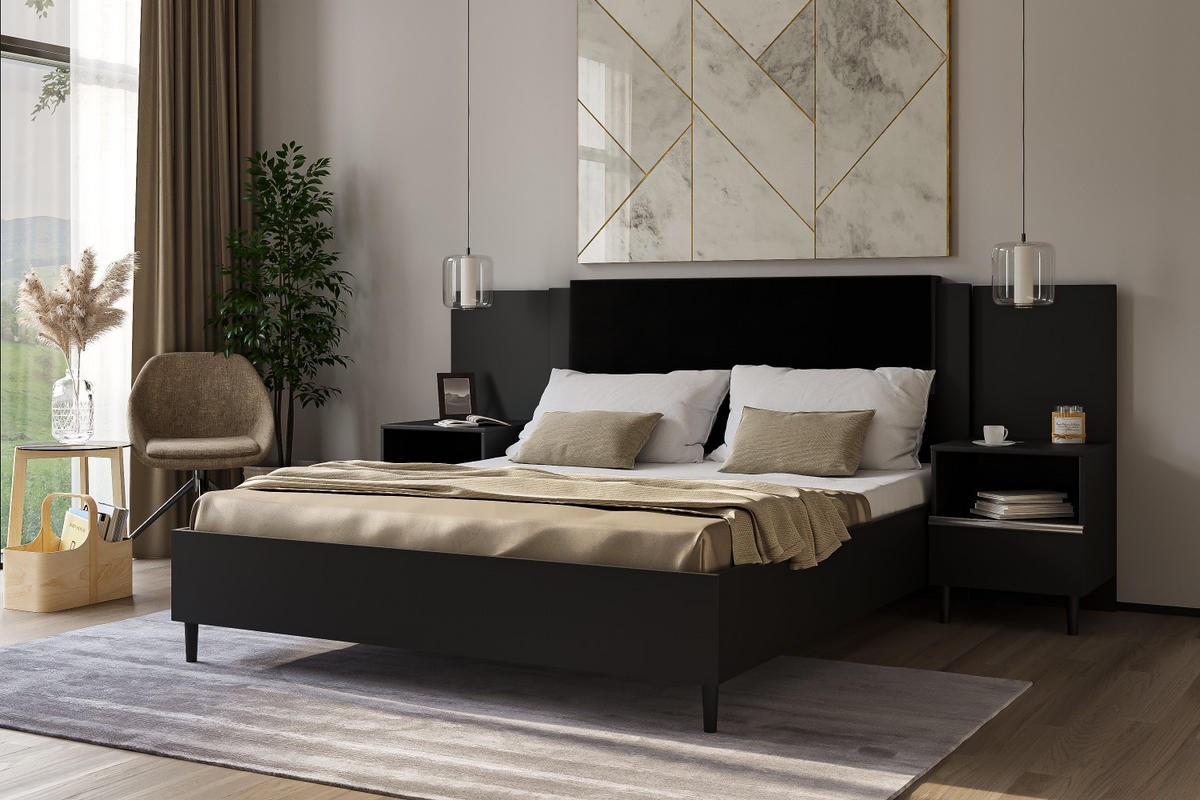 DOPPELBETT Luk III 160/200 cm ohne Matratze, Lattenrost, Bettkasten, schwarz, schwarz - Schwarz, Kunststoff (160/200cm) - Margaret Hadas24