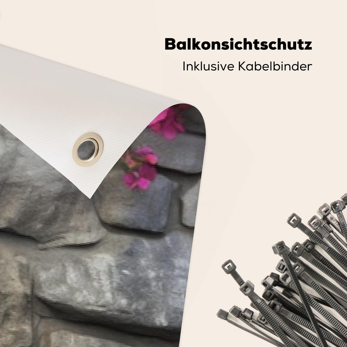 BALKON-SICHTSCHUTZ Bougainvillea - Steinmauer - Rosa - Magenta, Kunststoff (500/100cm) - MuchoWow