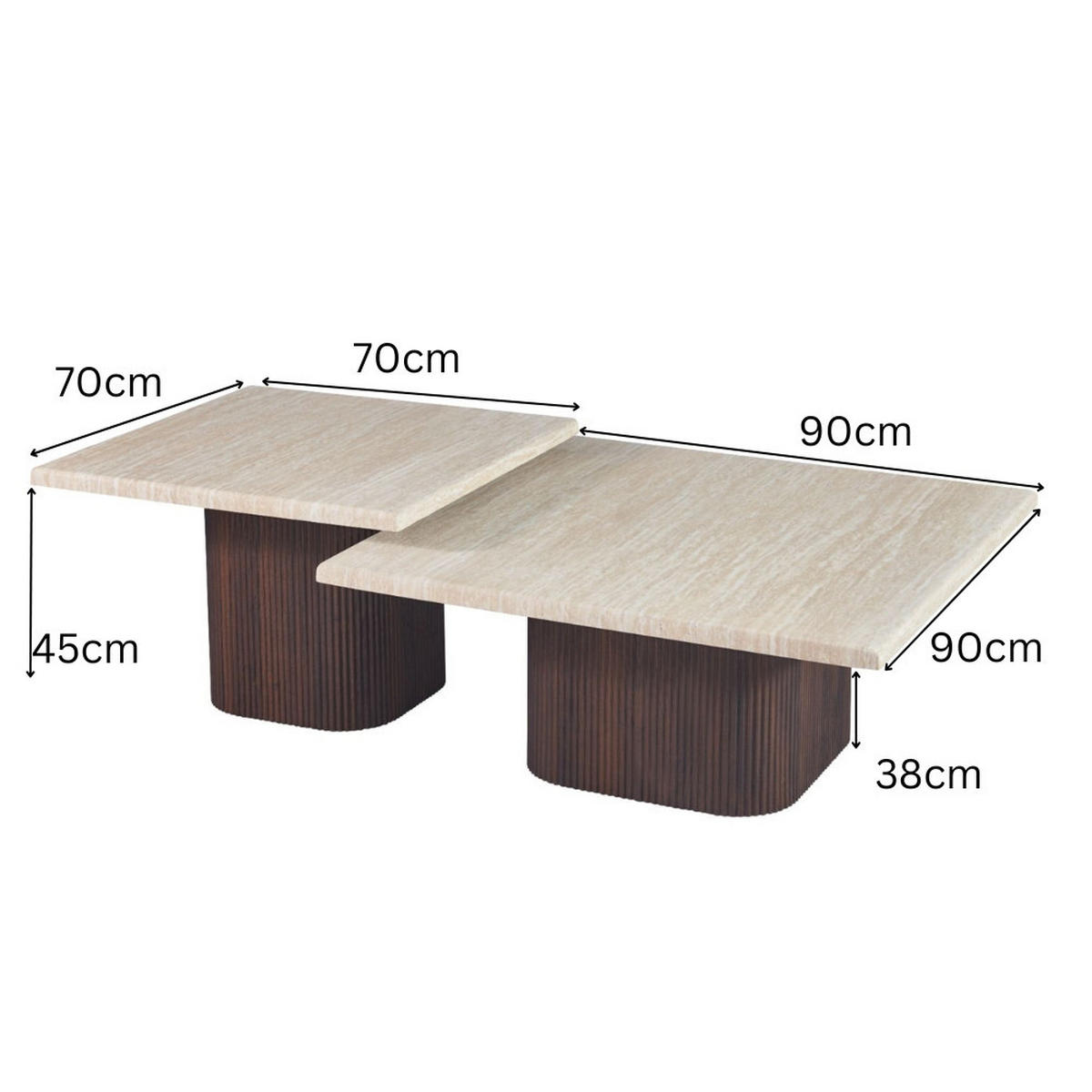 COUCHTISCH Set Alviano Braun Travertin Tischplatten - Braun, Keramik (90/90/38cm) - alesvelt