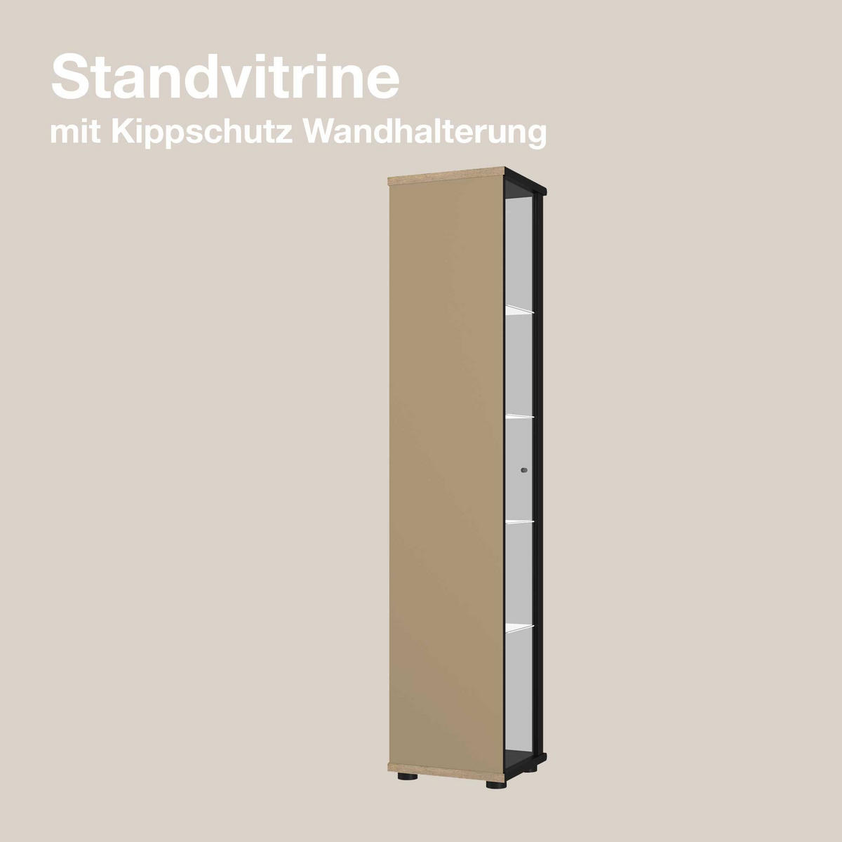 GLASVITRINE 33/37/176 cm mit LED & 4 höhenverstellbaren Glasböden - Transparent/Silberfarben, Glas/Holzwerkstoff (37/176/33cm) - K-Möbel