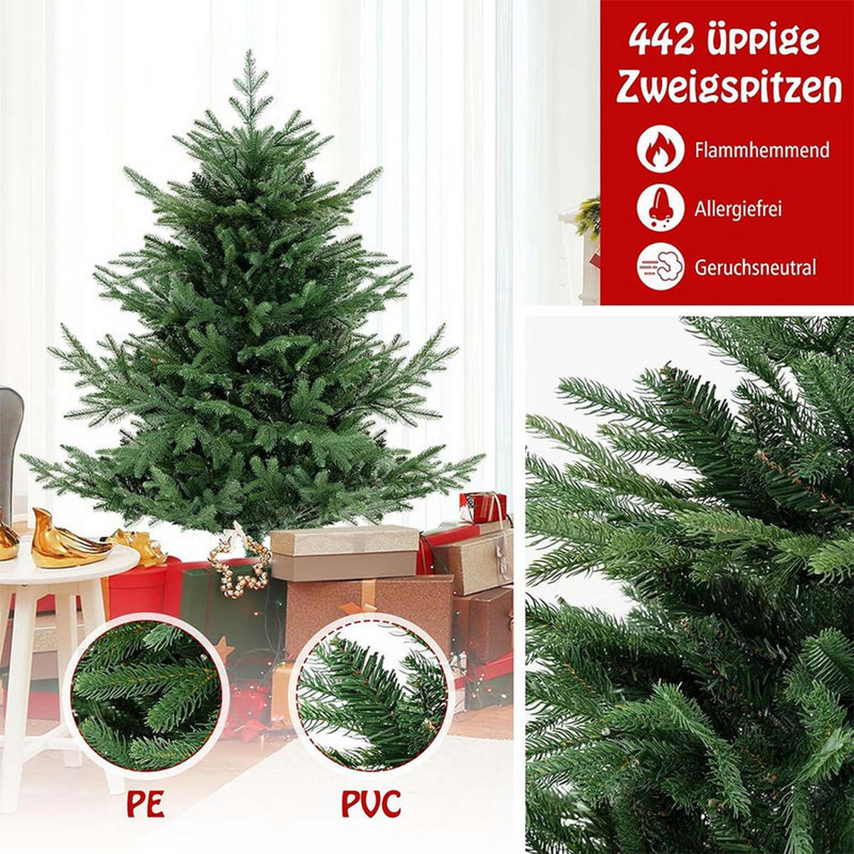 WEIHNACHTSBAUM mit 8 Lichtmodi 135cm Grün - Grün, Metall (135cm) - COSTWAY