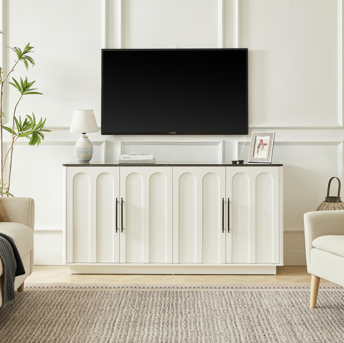 SIDEBOARD 160/40/80 cm weiß-schwarz aus MDF mit Soft-Close - Weiß, Holzwerkstoff (40/80/160cm) - OKWISH