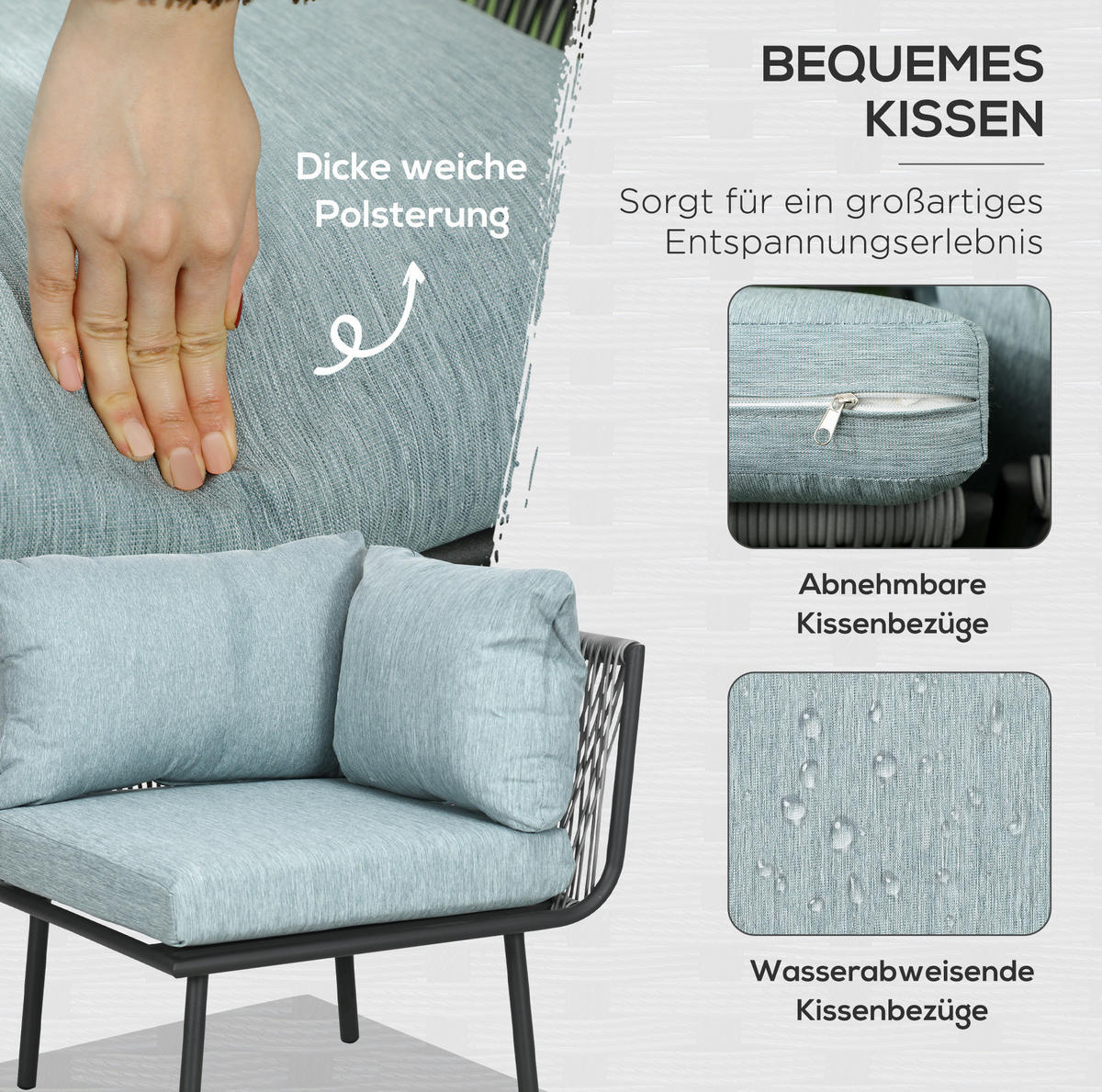 GARTENMÖBEL-SET aus Aluminium 120x71x65 cm Grau mit Couchtisch, modularer Stellweise und waschbaren Kissen - Grau, Metall - Modfu