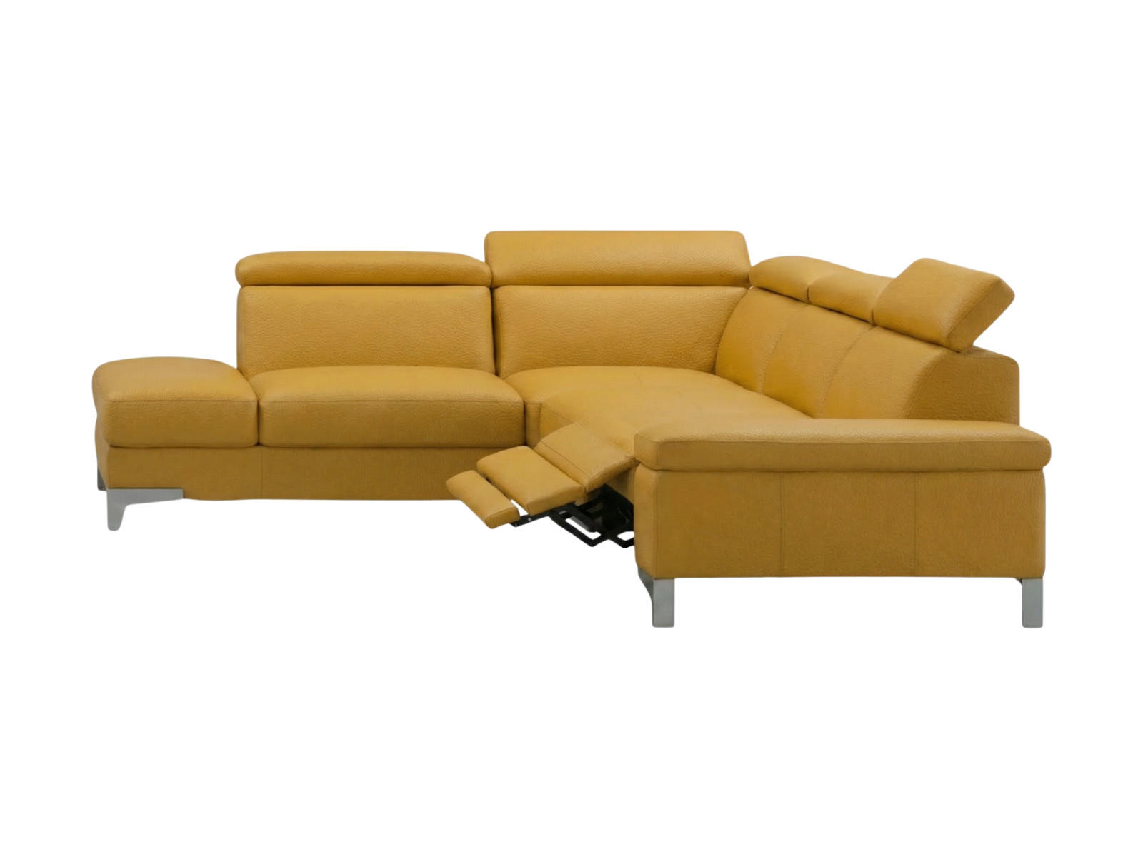 ECKSOFA Talisman Echtleder mit 1 x Relaxfunktion Senfgelb - Gelb, Leder/Metall (224/271cm)