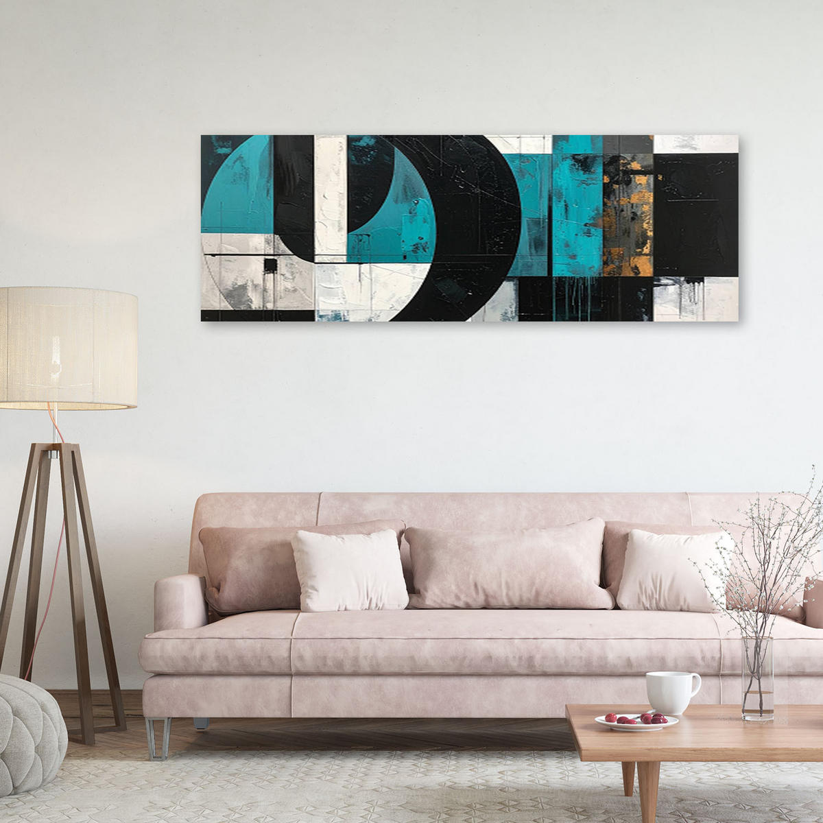 LEINWANDBILD 3D und geometrisch 150x50cm - Türkis, Textil (150/50cm) - Feeby