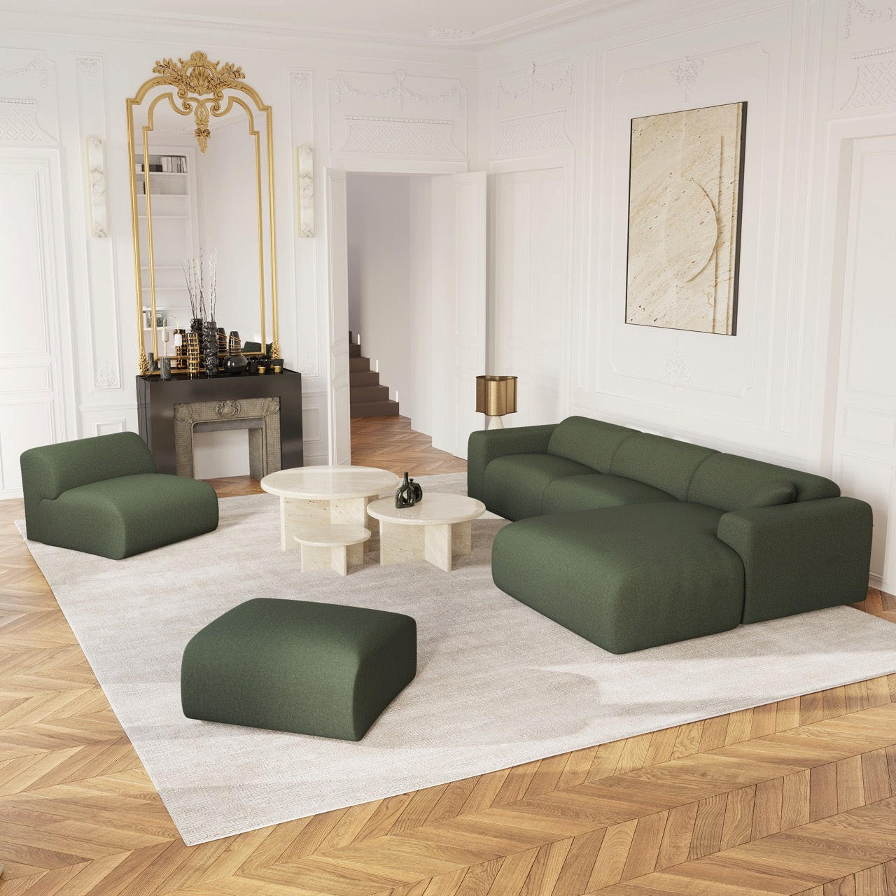 ECKSOFA RECHTS Rastergewebe Olivgrün 280cm - Olivgrün, Textil (280/165cm) - Sia Home