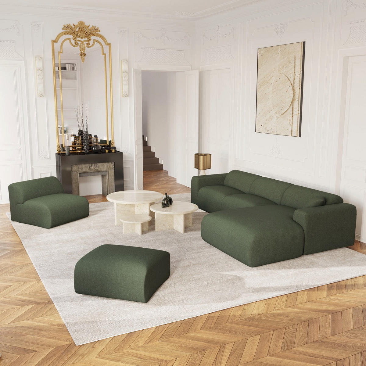 ECKSOFA RECHTS Rastergewebe Olivgrün 280cm - Olivgrün, Textil (280/165cm) - Sia Home