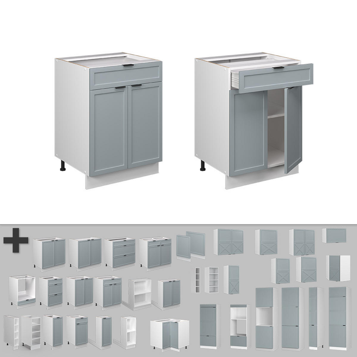 KÜCHENUNTERSCHRANK Fame-Line Hellblau-grau 60 cm mit Schublade AP Anthrazit - Blaugrau/Weiß, Holzwerkstoff (60/82/60cm) - Vicco