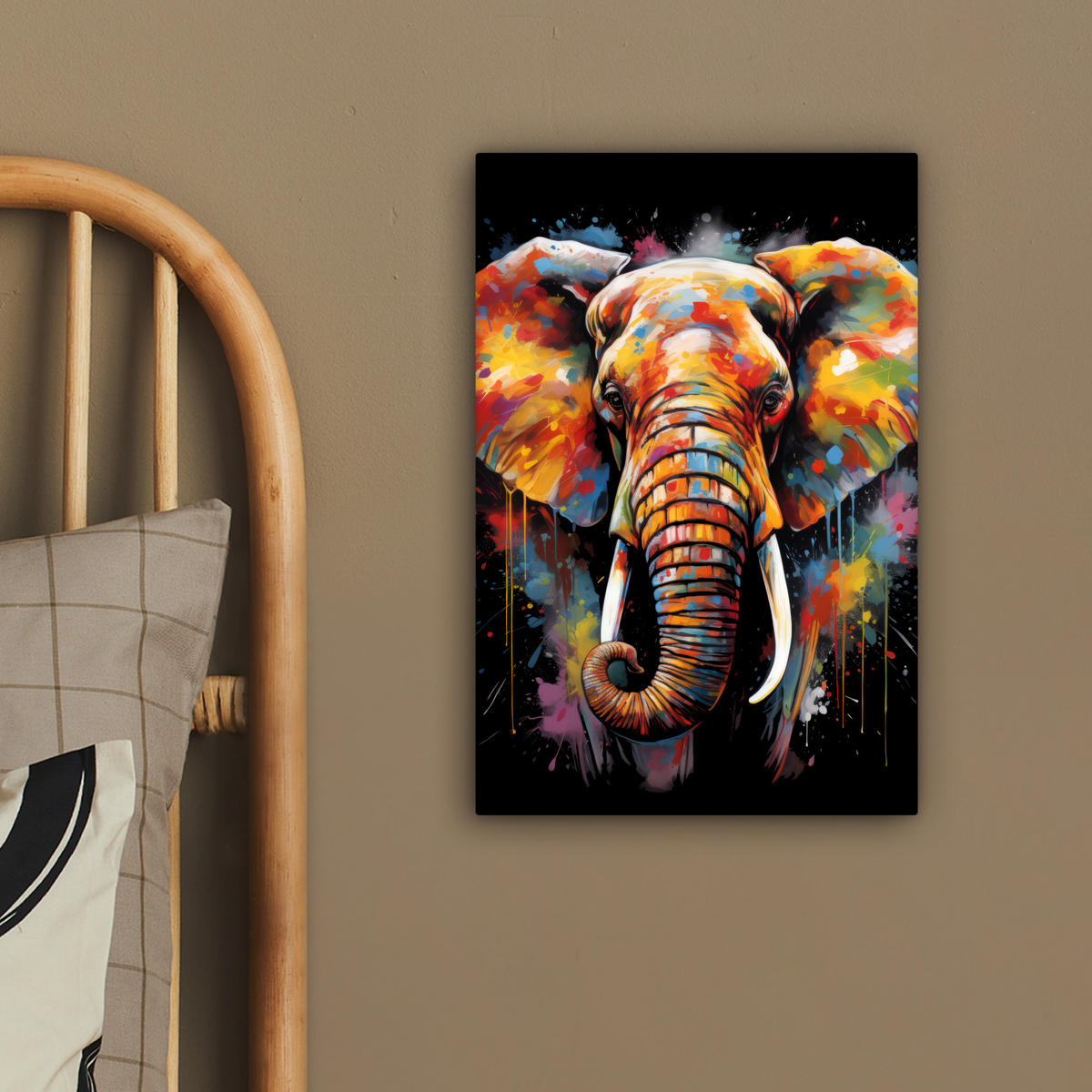 LEINWANDBILD Elefant - Graffiti - Schwarz - Tiere - Farben 20x30 cm - Schwarz, Textil (20/30cm) - MuchoWow
