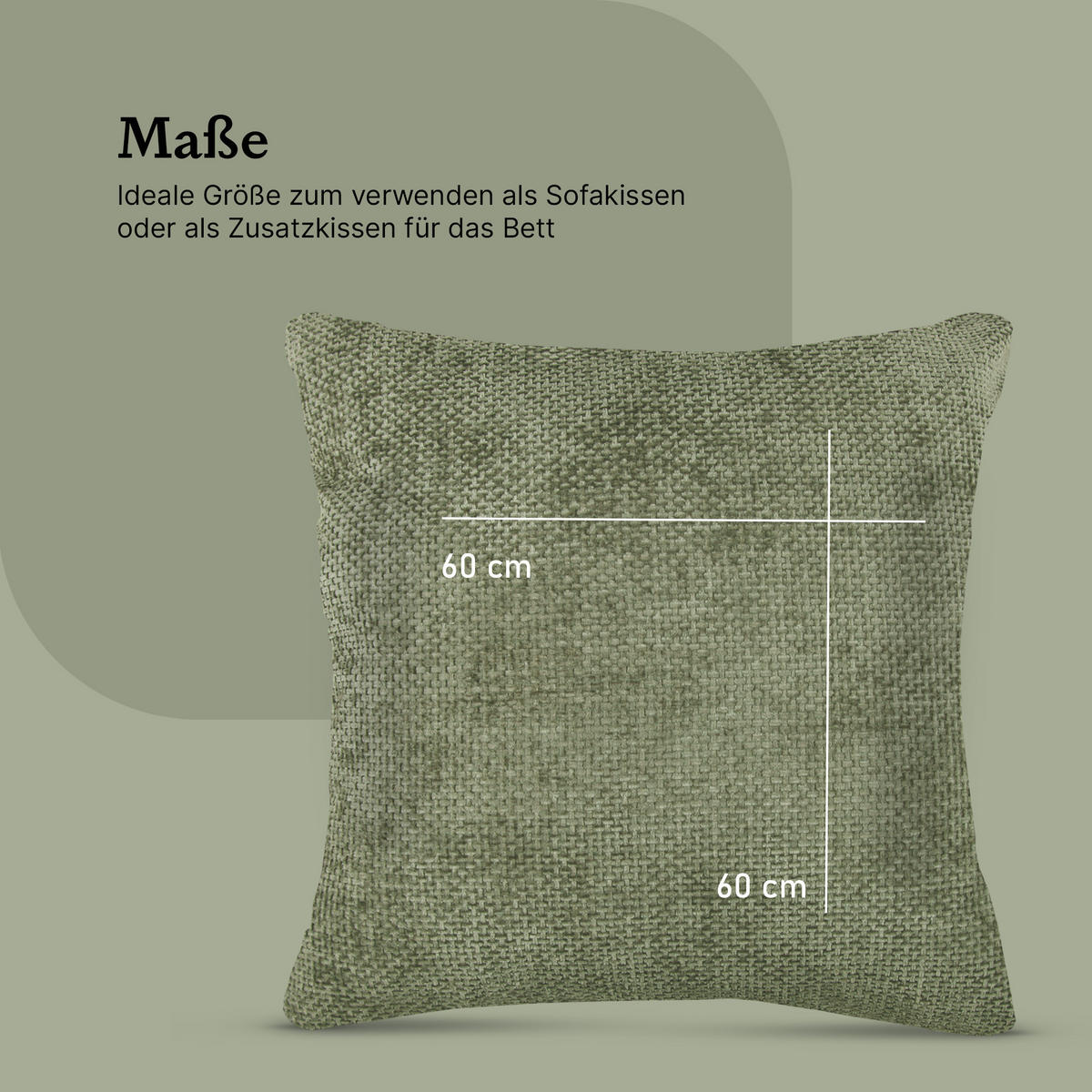 KISSENHÜLLE Chenille Cross 60 cm x 60 cm in Salbei - Salbeigrün, Textil (60/60cm) - Bestlivings