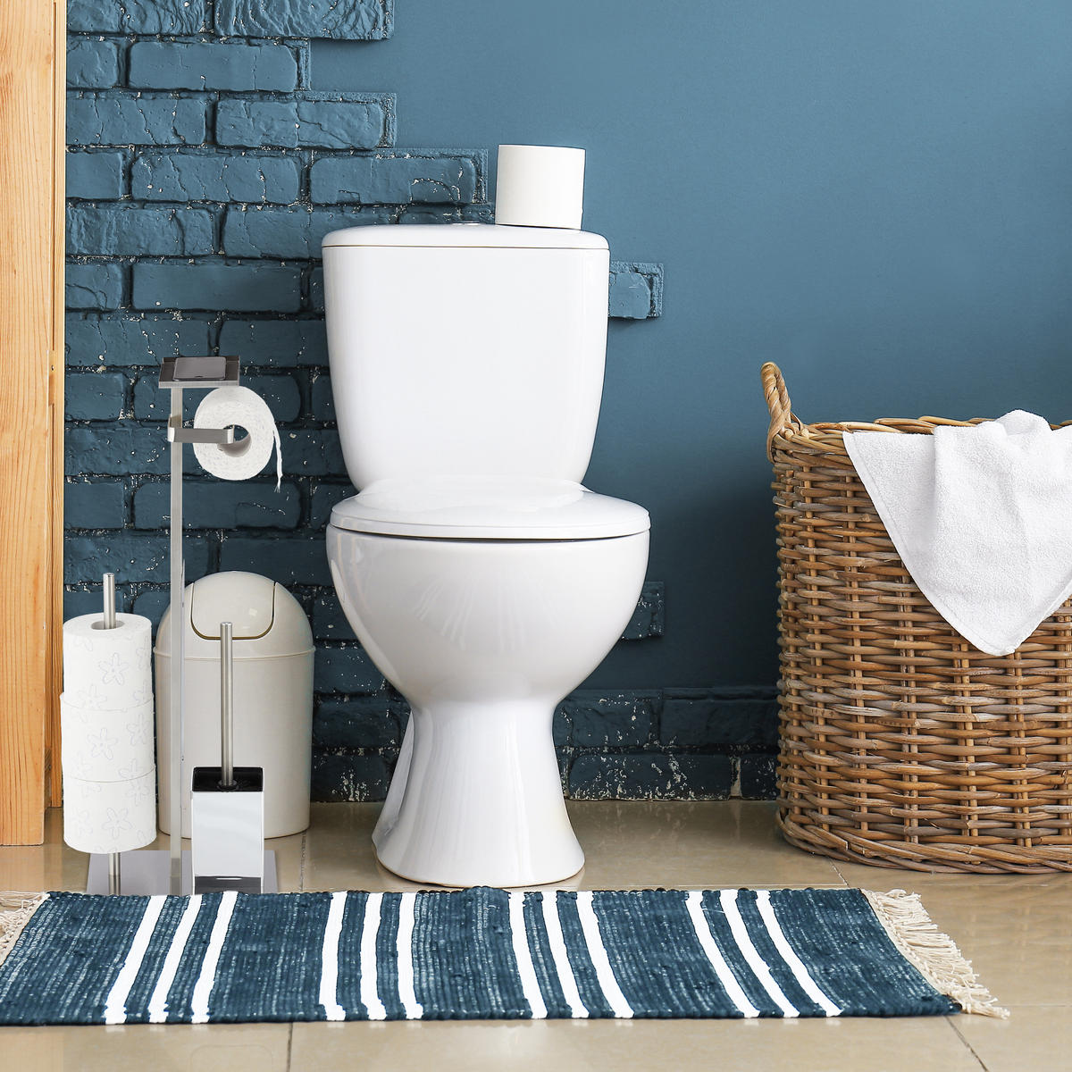 WC-GARNITUR - Silberfarben, Kunststoff/Metall (25/69/18cm) - Relaxdays