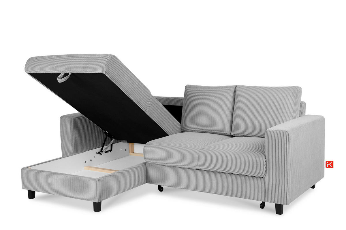 ECKSCHLAFSOFA EGRET Links mit Bettkasten, Cord-Stoff, hellgrau - Hellgrau, Textil (234/90cm) - KONSIMO®