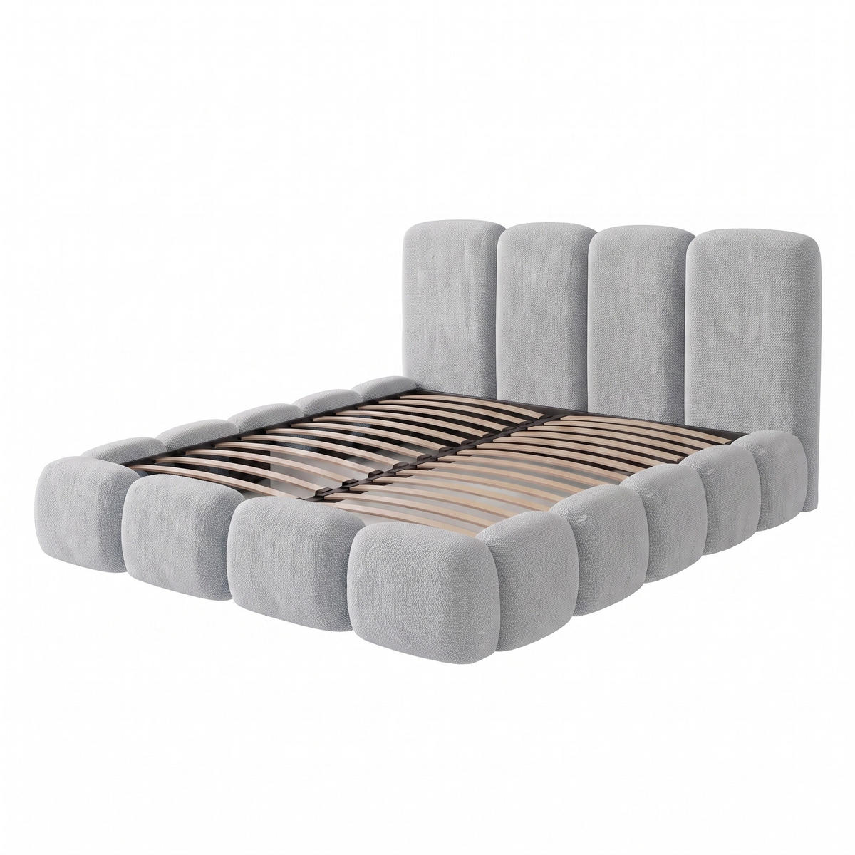 POLSTERBETT SUENO MAXI 180x200 cm in Hellgrau, gepolstertes Kopfteil, Metalllattenrost, Bettkasten, Chenille-Stoff - Hellgrau/Naturfarben, Holz/Textil (180/200cm) - Muffo