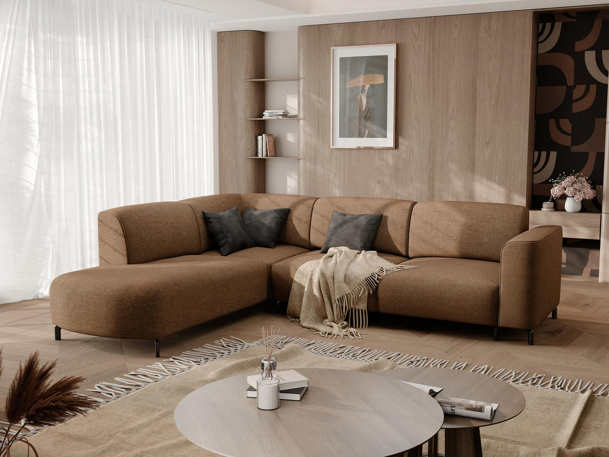 ECKSOFA TORIN Chenille-Stoff in Braun - Braun, Holzwerkstoff/Kunststoff (277/218cm) - Idohome