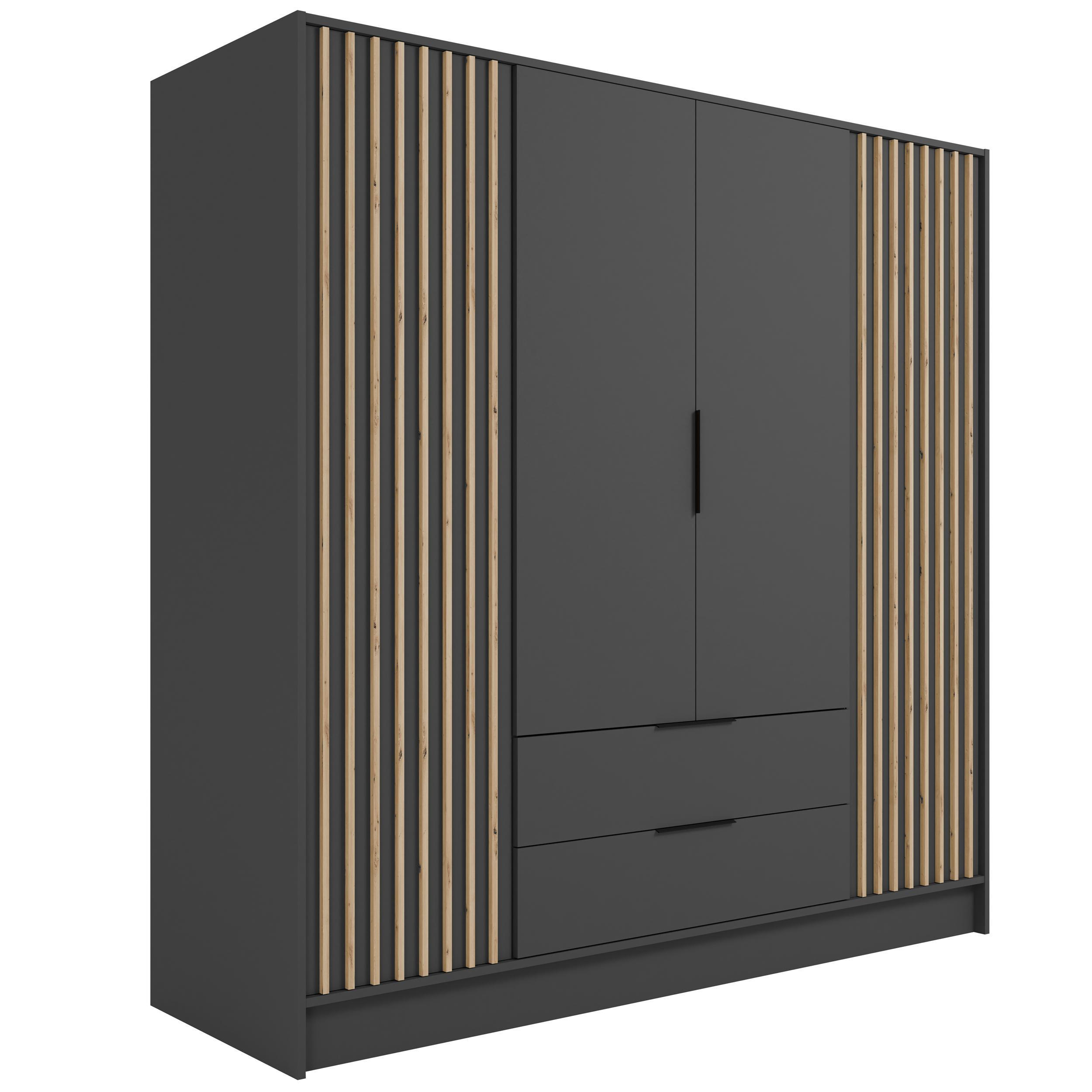KLEIDERSCHRANK NELIA - 200 cm - Schwarz/Eiche Artisan, Holzwerkstoff (200/200/51cm) - ALTDECOR