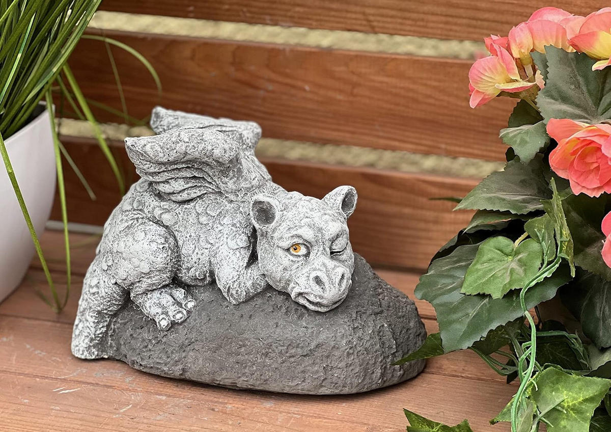 STEINFIGUR Schlummerdrache Drache frostfest Steinguss - Grau, Stein (21/14/13cm) - stoneandstyle