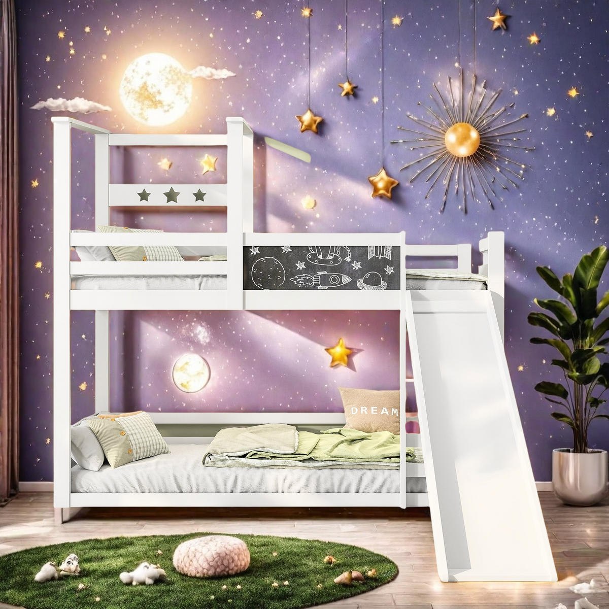 ETAGENBETT 90x200 Cm Mit Rutsche, Regal & Leiter Weiß Für Kinder - Weiß, Holz