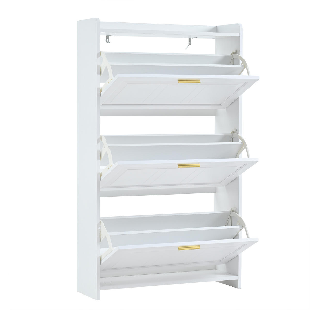 SCHUHSCHRANK aus MDF & Spanplatte 140x24x120cm in Weiß mit Klapptüren - Weiß, Holzwerkstoff (140/120/24cm) - Modfu