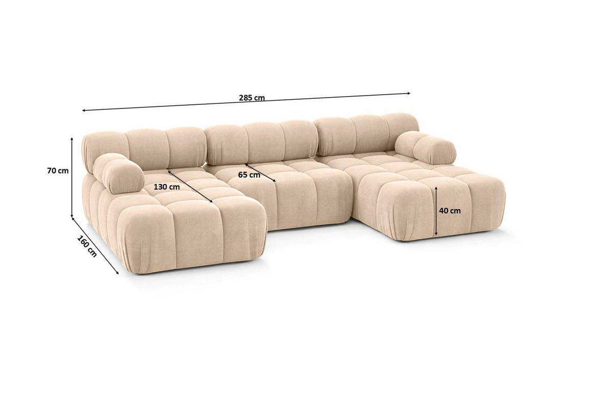 ECKSOFA U-Form, Stoff Velours Salvador, Beige, Selia U - Beige, Holz (285/70/160cm) - Kaiser Möbel