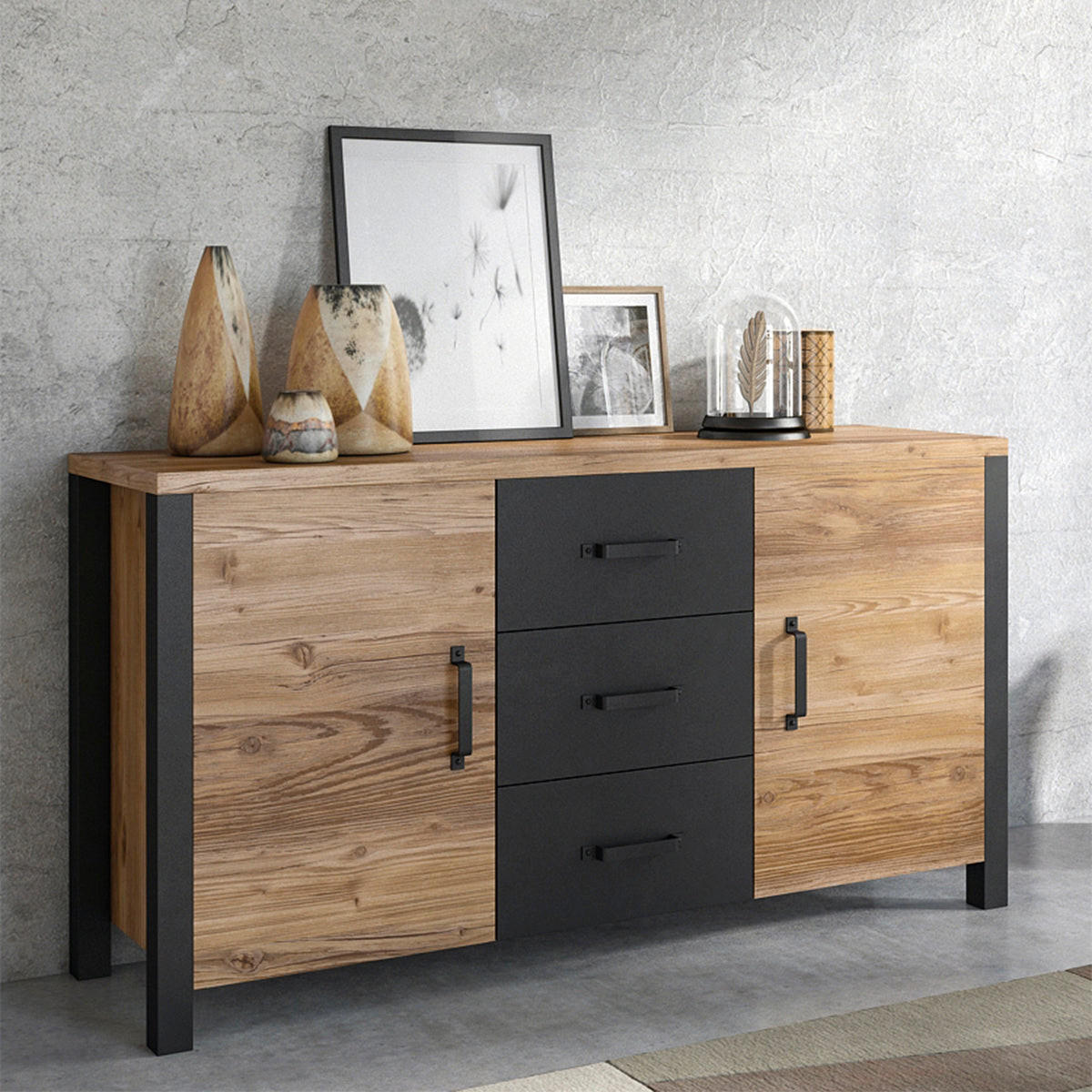 SIDEBOARD Lyam Holz und Schwarz - Schwarz, Holzwerkstoff (147/79/43cm) - Petits-meubles