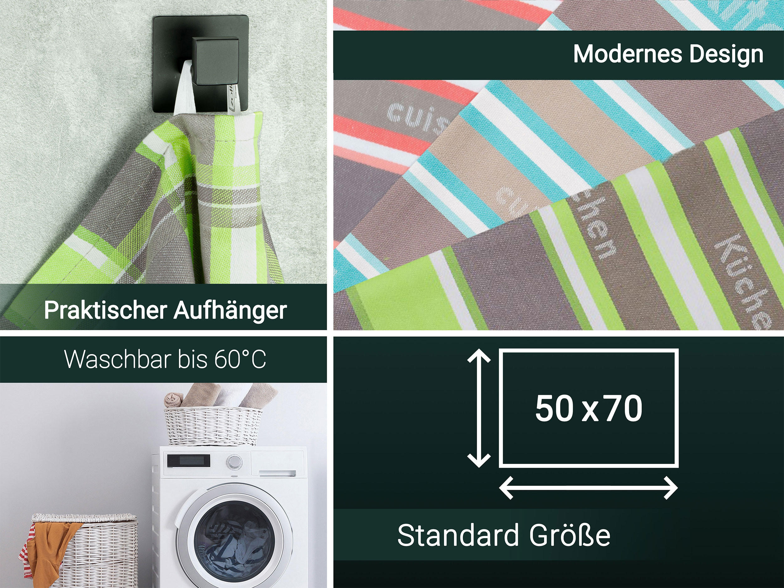 GESCHIRRTÜCHER, 4er-Set, 50x70 cm, 100% Baumwolle, Grün - Hellgrün, Textil (50/70cm) - Zollner