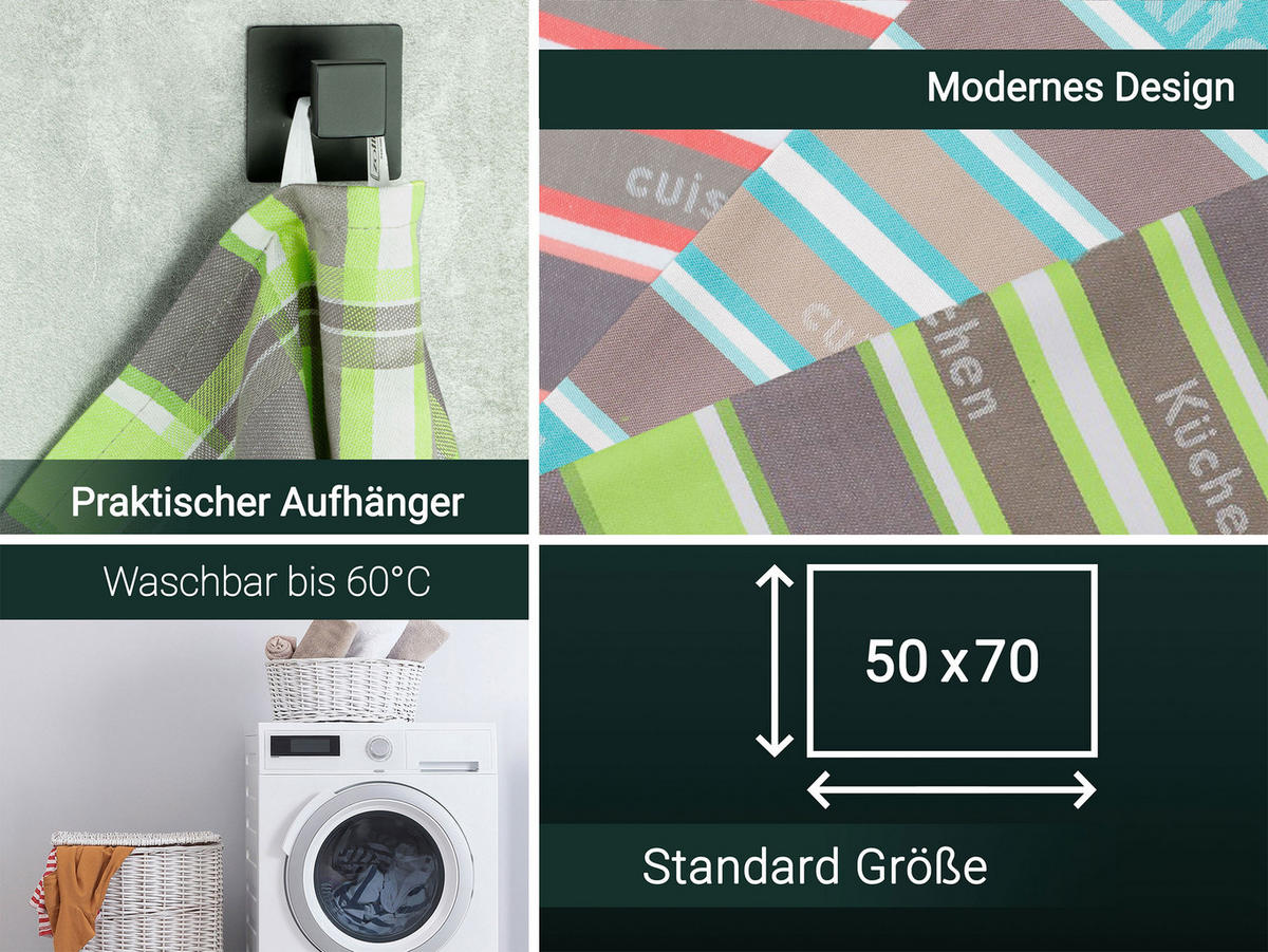 GESCHIRRTÜCHER, 4er-Set, 50x70 cm, 100% Baumwolle, Grün - Hellgrün, Textil (50/70cm) - Zollner