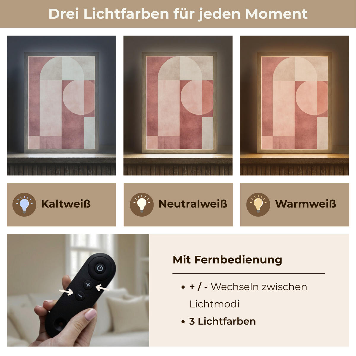 WANDLEUCHTE MIT AKKU Figuren - Abstrakt - Rosa 30x40 cm - Altrosa, Holzwerkstoff (30/40/8cm) - OnlyWow