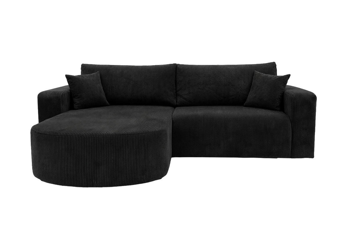ECKSOFA Mit Schlaffunktion, Cordstoff Poso, Schwarz, Links, ROUND ONE - Schwarz, Holz (244/175cm) - Kaiser Möbel