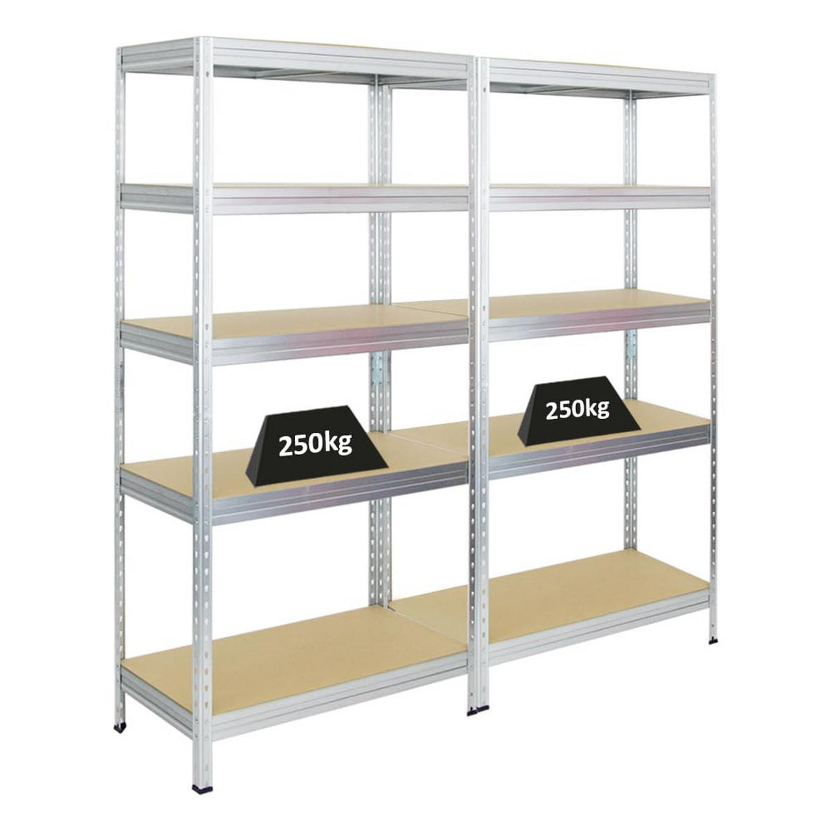 SCHWERLASTREGAL Rivet 2er-Set mit 2x 180x90x45 cm Fachlast 250 kg Verzinkt - Silberfarben, Metall (180/180/45cm) - PROREGAL