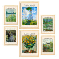 POSTER Set Mit 6 Monet Malergalerie A3 & A4 Rahmen Aus Hellem Holz - Beige, Papier (29/3cm) - Nacnic