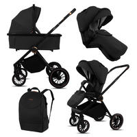 KINDERWAGEN Castor 2in1 Schwarz Babywanne, Buggy Sportsitz, Faltbar, Wickeltasche - Schwarz, Textil/Metall (58/100cm) - BabyLux
