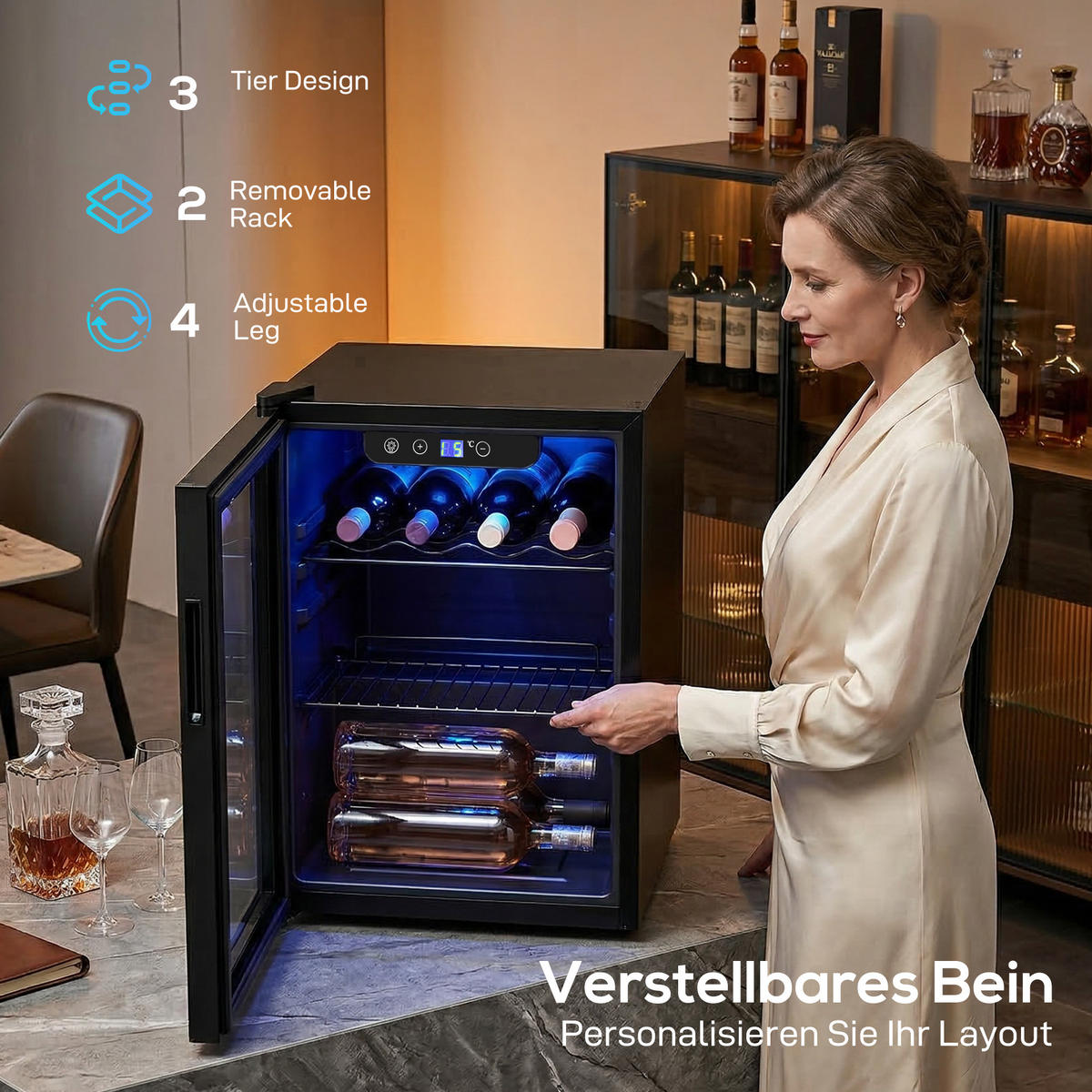 WEINKÜHLSCHRANK 48l, 43/42/58 cm Schwarz - Schwarz, Metall (41.5/57.5/43cm) - HOMCOM