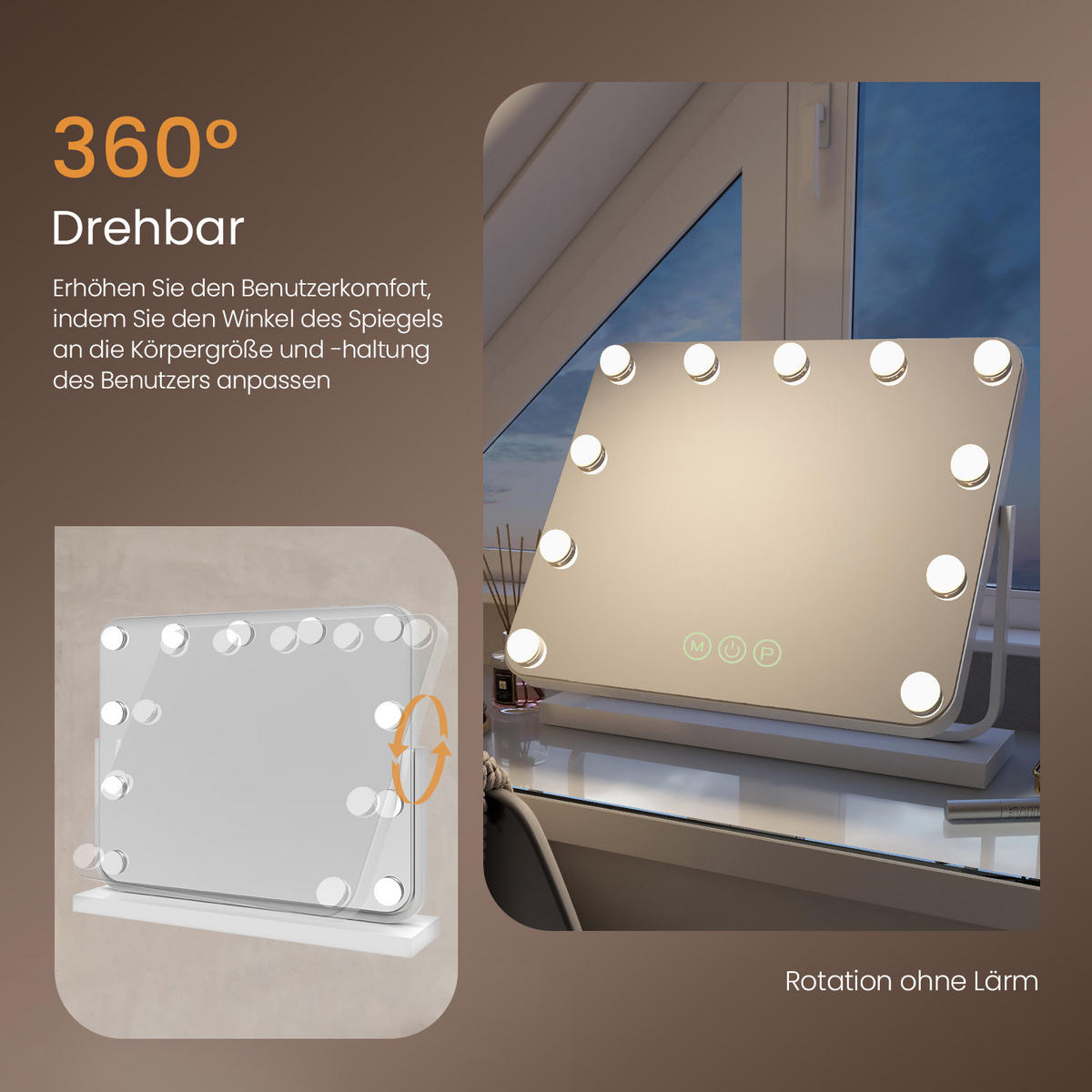 SCHMINKSPIEGEL LED inkl. 7-fach Vergrößerungsspiegel Weiß 50/42 cm - Weiß, Glas (42/12/50cm) - EMKE