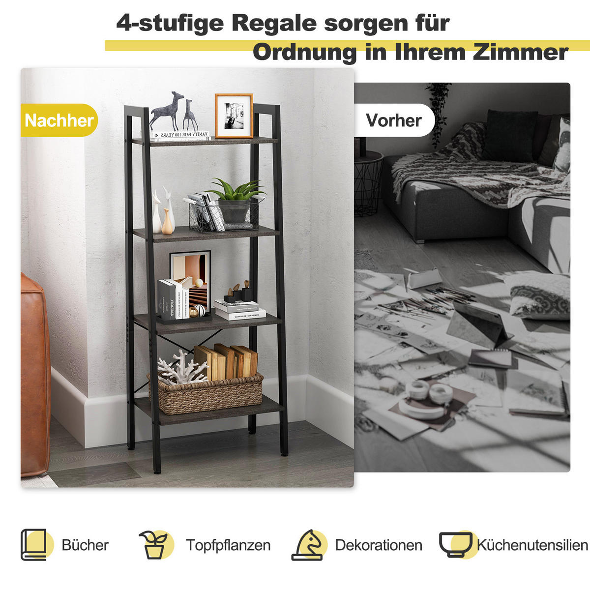 STANDREGAL Braun - Braun, Holz (34/138/56cm) - COSTWAY