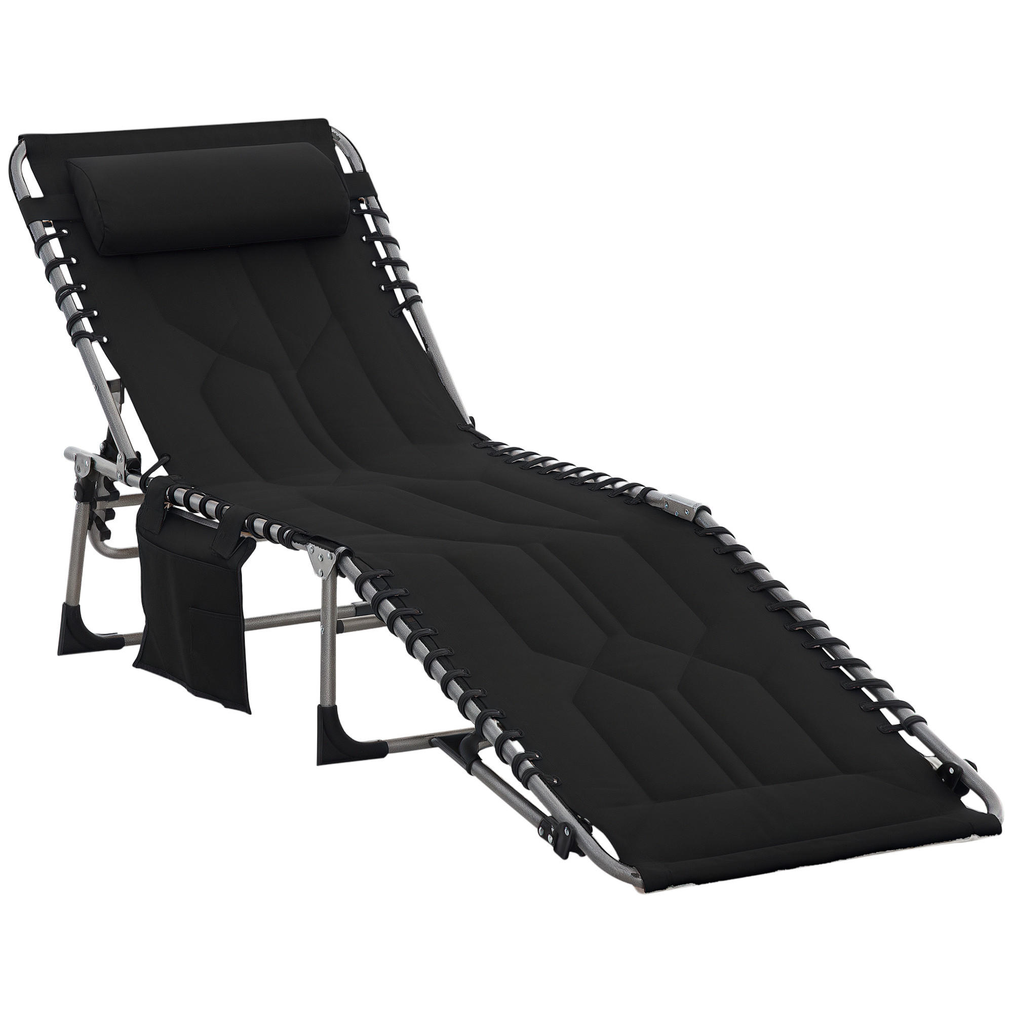 SONNENLIEGE DE-07661 5-fach verstellbar, klappbar, mit Kopfkissen Schwarz - Schwarz, Metall (57/30/188cm) - ComfortXL
