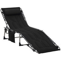 SONNENLIEGE DE-07661 5-fach verstellbar, klappbar, mit Kopfkissen Schwarz - Schwarz, Metall (57/30/188cm) - ComfortXL
