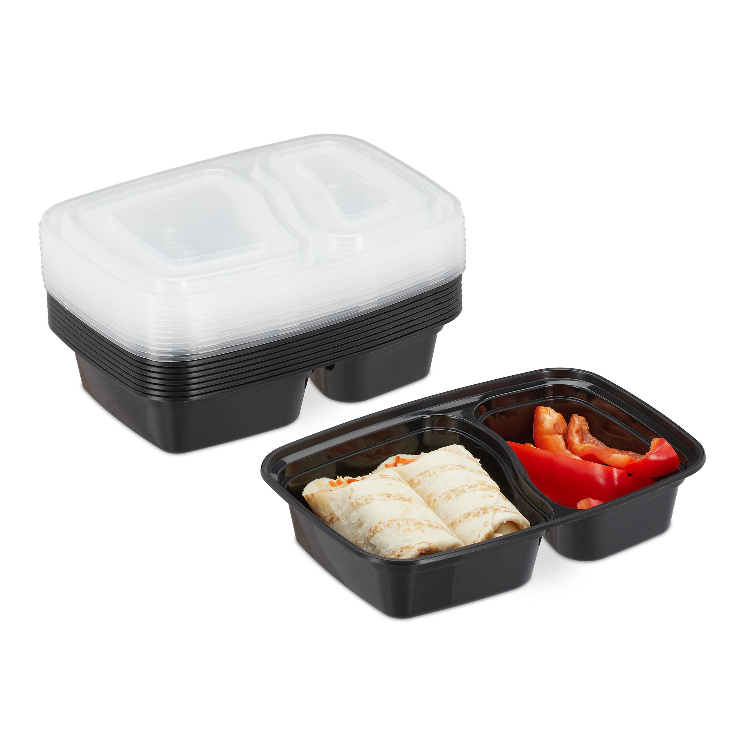10XMEAL-PREP-BOXEN - Schwarz, Kunststoff - Relaxdays