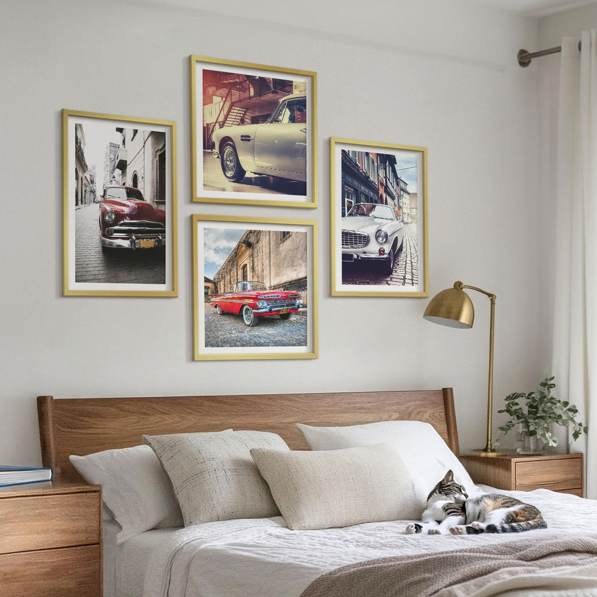 WANDBILDER 4er Set - 50x50 cm & 40x60 cm Goldrahmen - Oldtimer in Städten - Goldfarben, Kunststoff (50/50cm) - ArtPrintCave