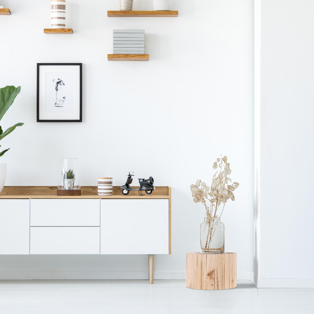 BLUMENHOCKER - Hellbraun, Holz (30/20/30cm) - Relaxdays