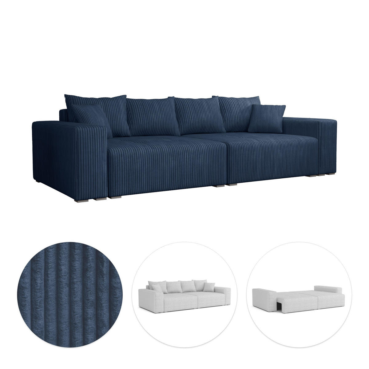 SCHLAFSOFA Couch Elstra Dunkelblau - Dunkelblau, Textil (300/97/140cm) - Fedve