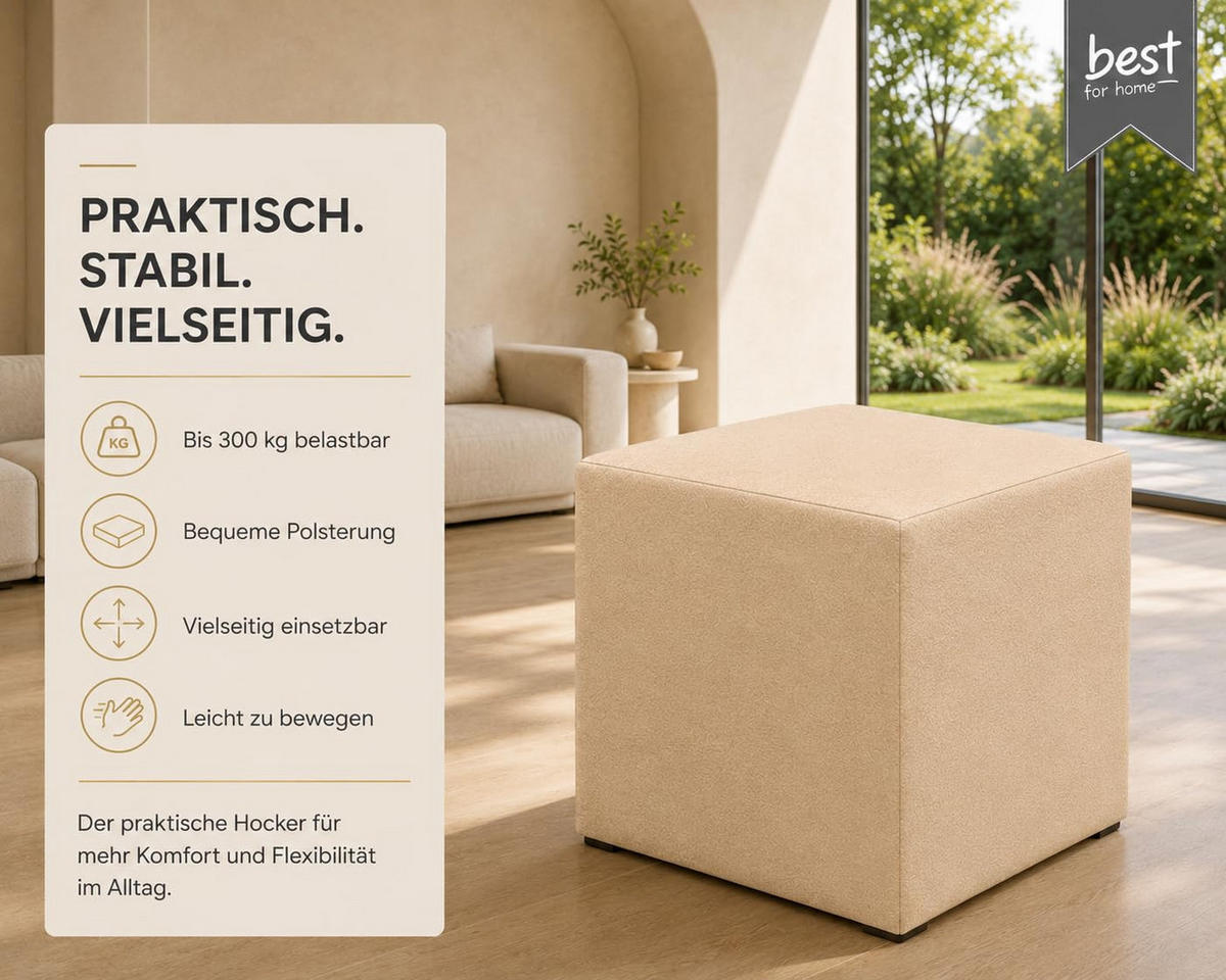 SITZWÜRFEL / Siège Pouf - Beige, 40X40X40 Cm, Assise Rembourrée, Confortable Pour Salon, Chambre Ou Bureau - Beige, Textil (41/41/40cm) - Best For Home