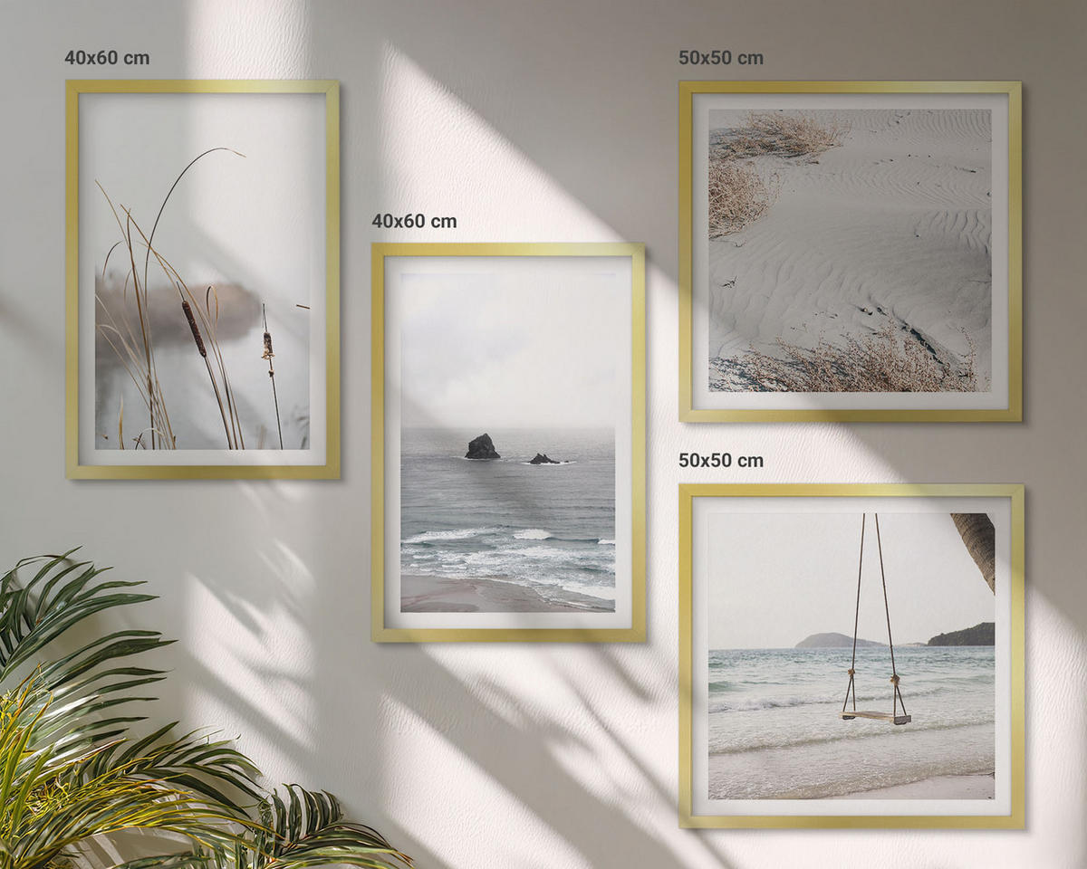 BILDER SET 4er Set - 50x50 cm & 40x60 cm Goldrahmen - Vegetation am Wasser im Sommer - Goldfarben, Kunststoff (50/50cm) - TULUP